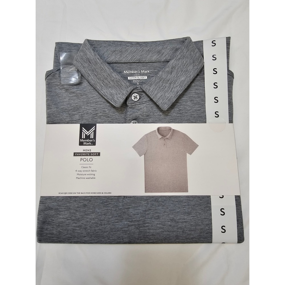 Member's Mark Mens Polo Shirt Gray Poly Blend Stretch Casual Size Small
